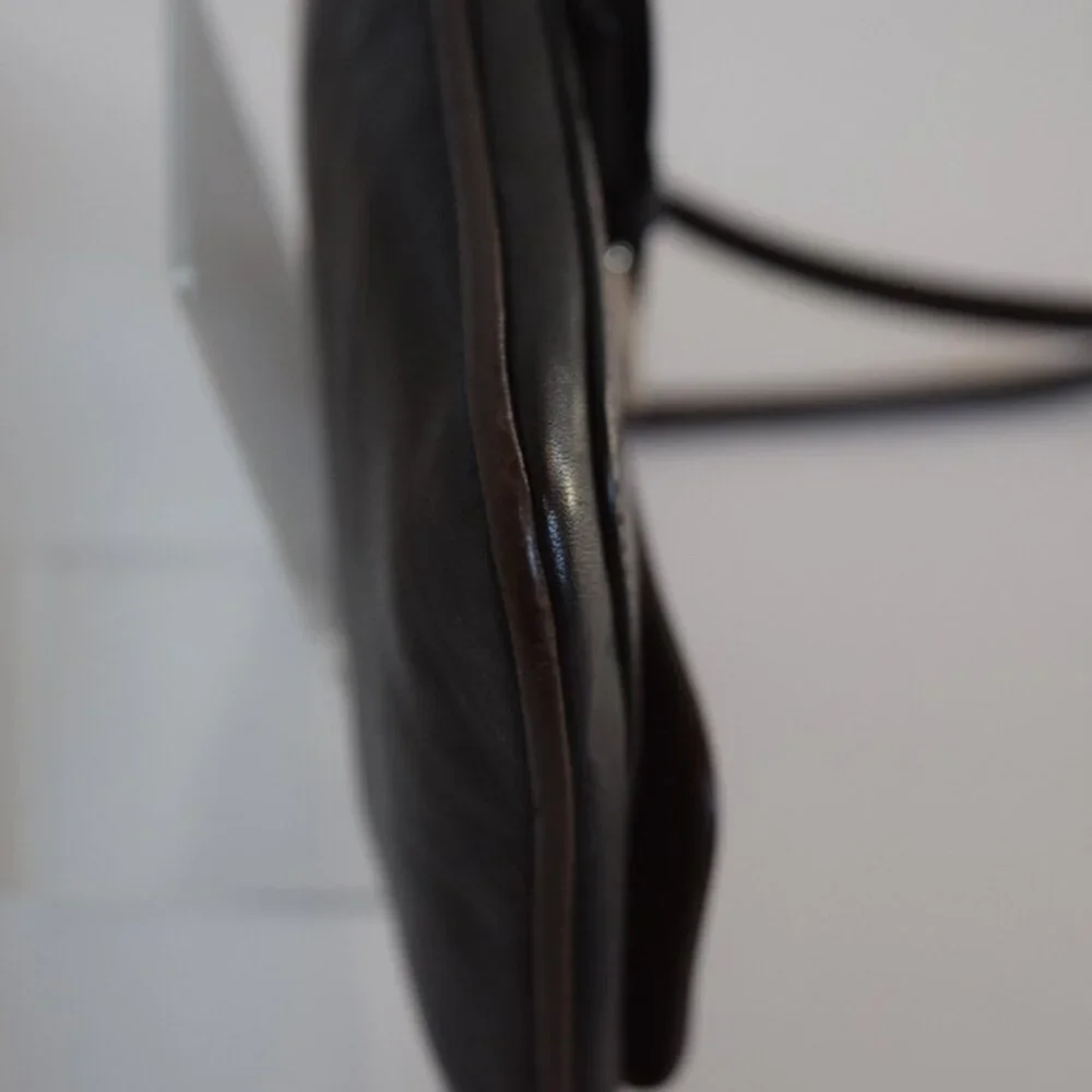 Coach Black Leather Wristlet With Brown Trim